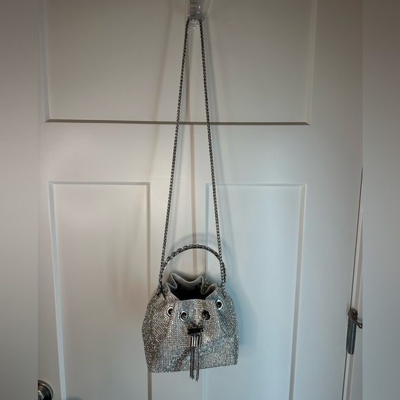 Silver Rhinestone Bucket Bag Holiday Crystal Chain Evening Purse - Picture 3 of 10